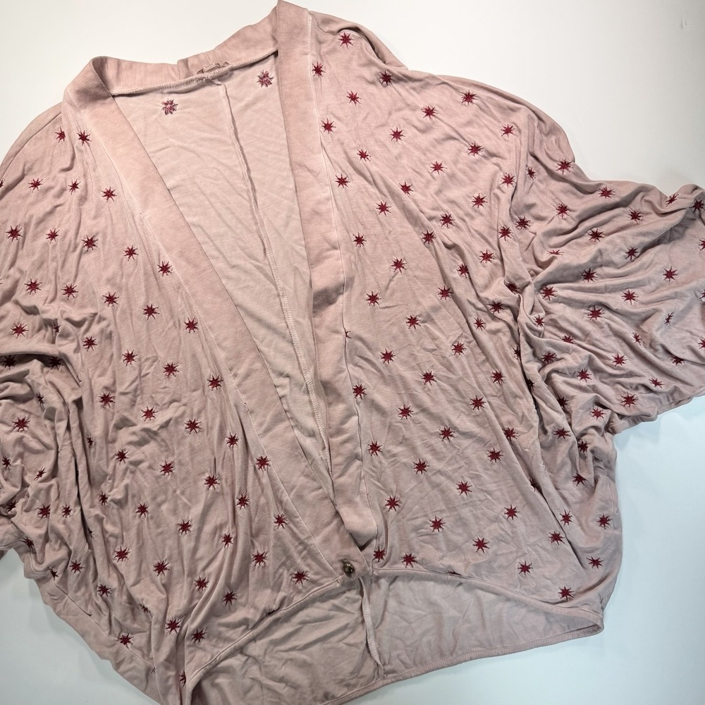POL Women's Shrug Pink With Red Embroidered Stars Medium Boho